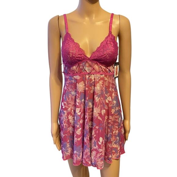 French Affair Purple Floral Babydoll Nightie & G-String Panty Lingerie Set Sz L - Picture 1 of 9